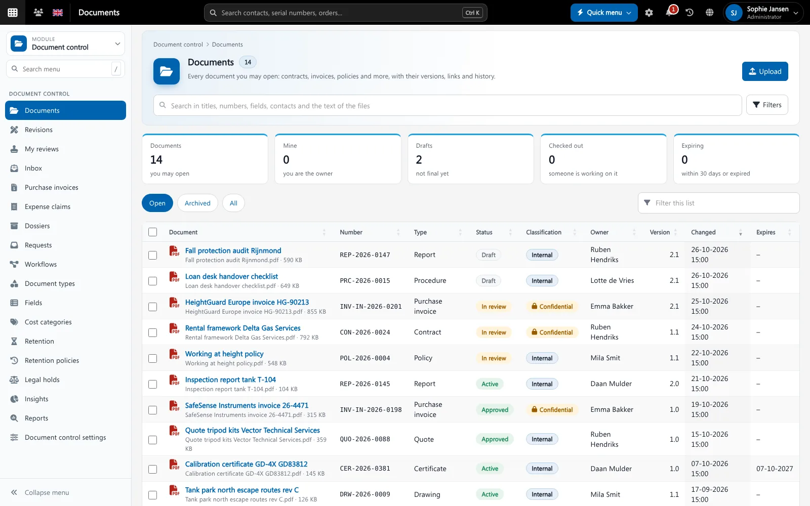 Intranet Brytend document control register with procedures, policies and certificates