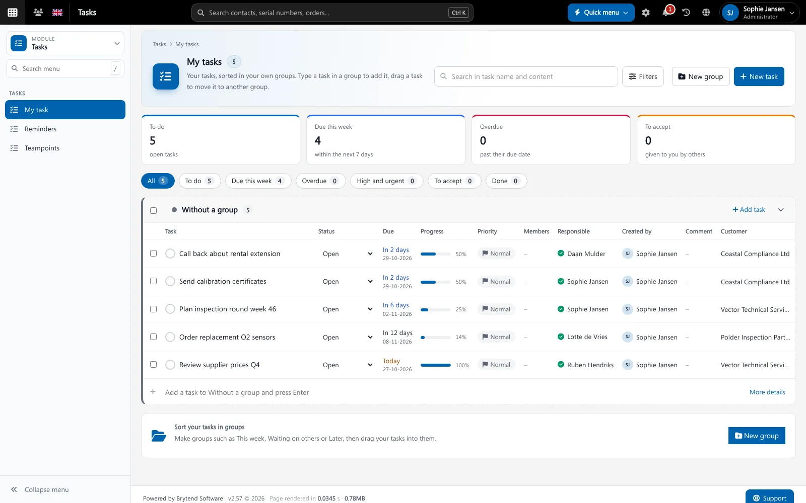 Intranet Brytend my tasks next to the intranet